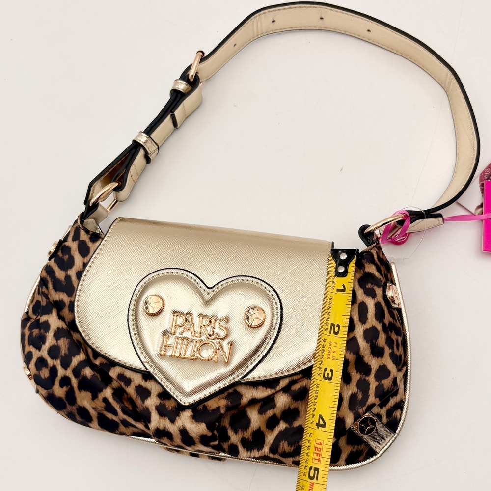 Paris Hilton Leopard Print Gold Heart Logo Shoulder Bag Baguette Y2K NEW - Picture 7 of 10